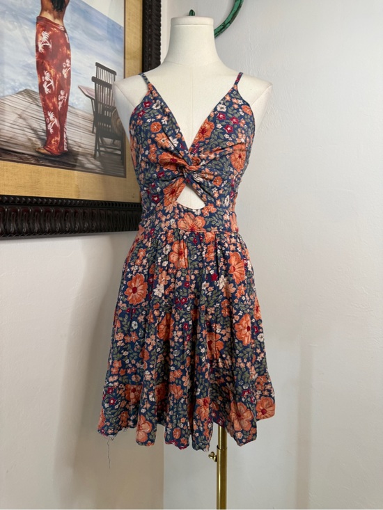 Angie Dresses & Skirts - Angie Navy Floral Knot-Front Mini Dress with Orange Blooms